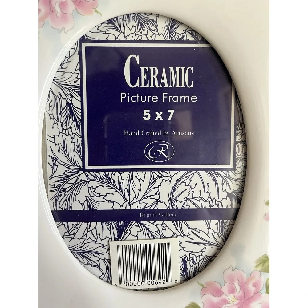 Vintage Ceramic Picture Frame White Pink Floral 5x7 Cottagecore Grannycore Sweet